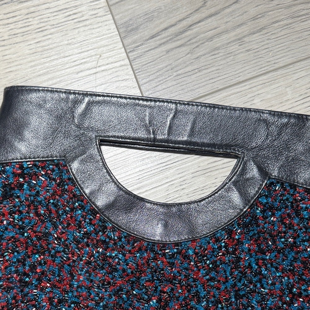 Moyna Vintage Black, Blue & Red Beaded Glitter Women's Bag Purse Clutch Eve Bag - Picture 11 of 11